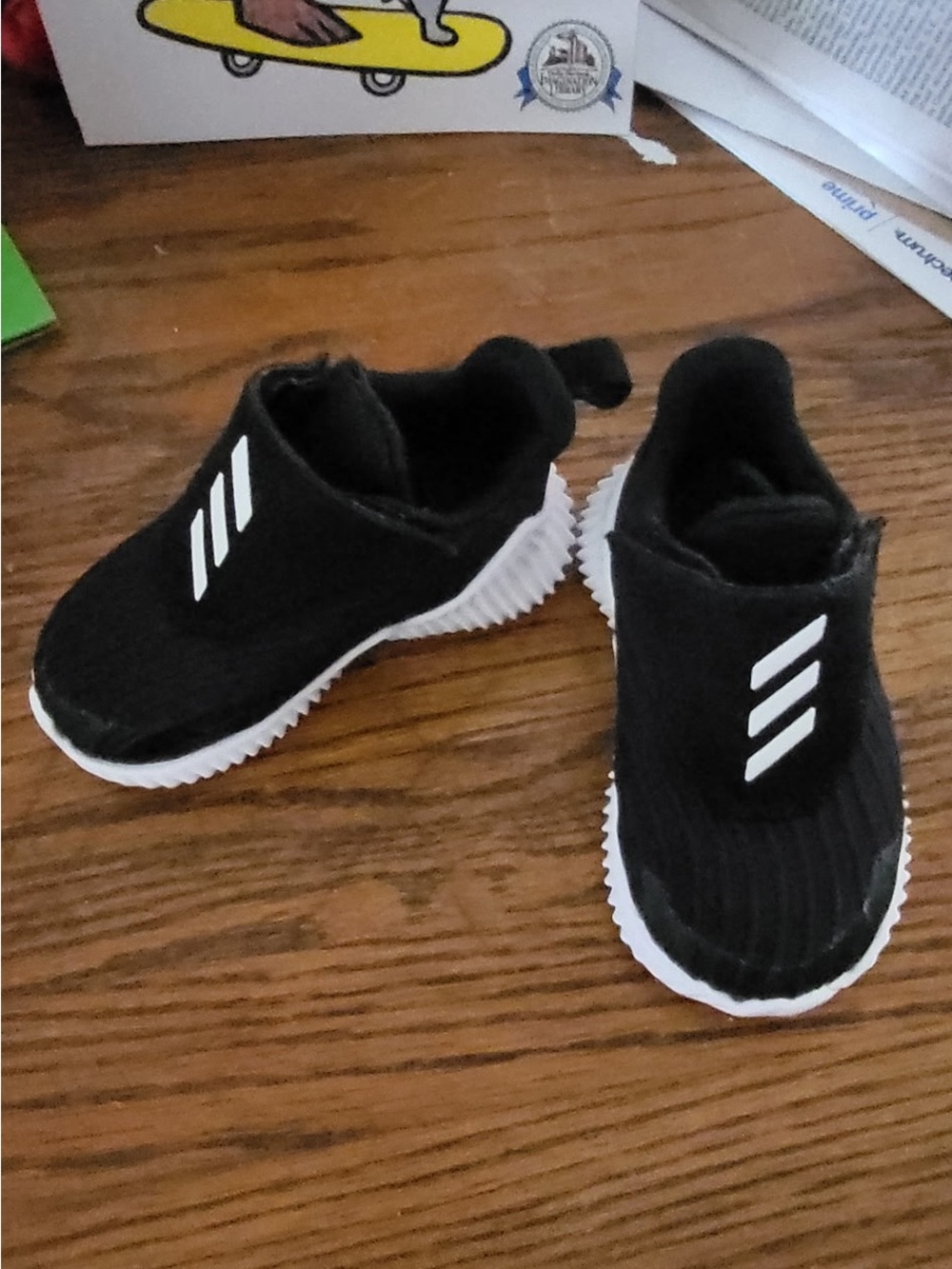 adidas Kids Black Slip-On Sneakers with White Accents